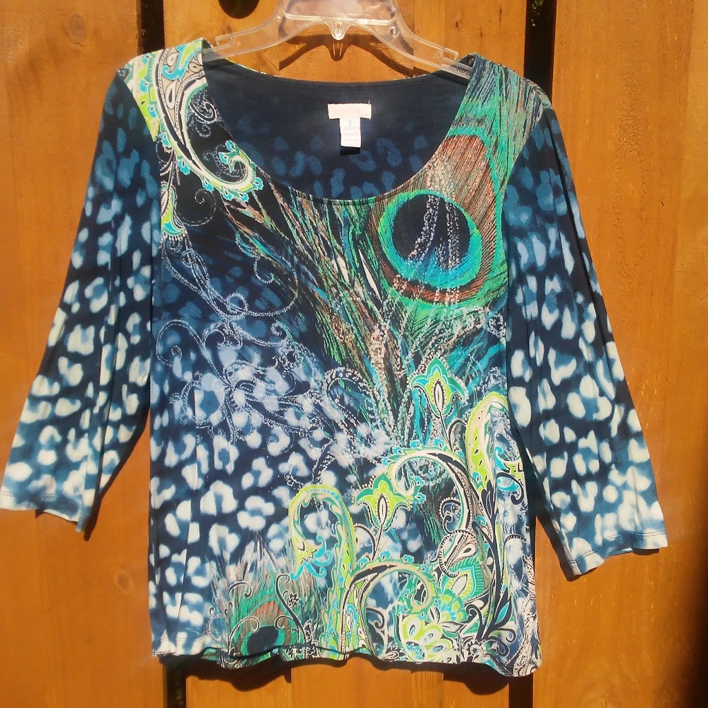 Chico's Peacock Print Top (Chico's Size 1)